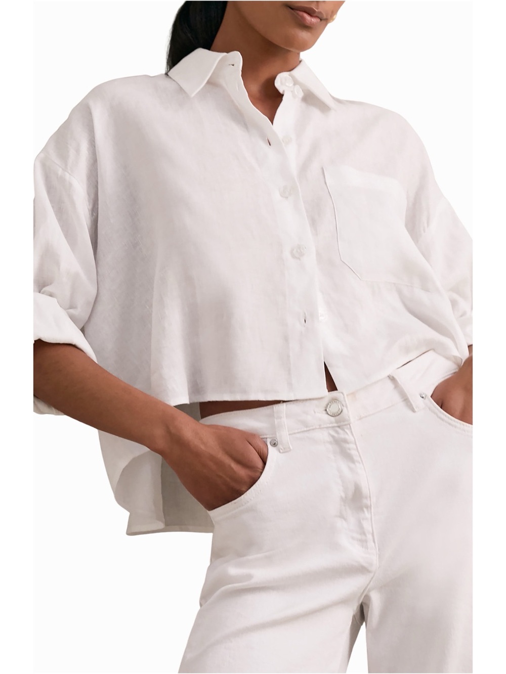 Reiss Coral Pink Boxy Button-Down Linen Shirt - Picture 9 of 9